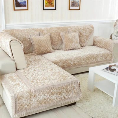 Winter Verdikken Pluche Bankovertrek Antislip Borduurwerk Kant Bankhanddoek Quilten Hoek Sectionele Chaise Longue Bank Bankkussen 70x70cm 1pcs