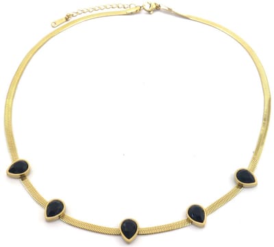 Ketting - Zirkonia Druppel - RVS - Lengte 39-44 cm - Goudkleurig en Zwart