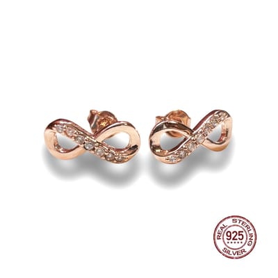 Oorbellen - 925 Sterling Zilver - oorstekers Infinity - Oneindigheid – rosé goudkleurig - Zirkonia - 14 mm - Moederdag