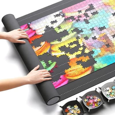 Puzzelmat - Puzzel rol - Puzzels bewaren - Met sorteervakken - 117 x 66 cm - Zwart