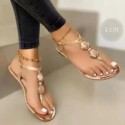 Chaussures pour femmes Sandales tongs pour femmes Sandales décontractées d'extérieur Chaussures pour femmes à bout rond plates avec sangle à boucle grande taille 37 or