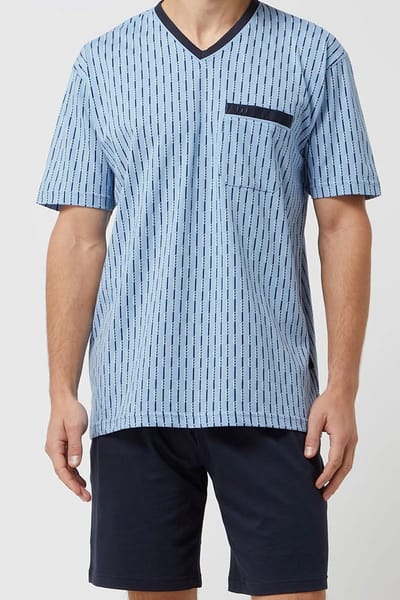 Gotzburg heren shortama - V-hals - lichtblauw met blauw en wit dessin
