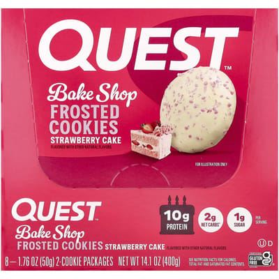 Quest Nutrition, Bake Shop Glazuurkoekjes, Aardbeientaart, 8 Pakjes, 50g (1,76 oz) Elk