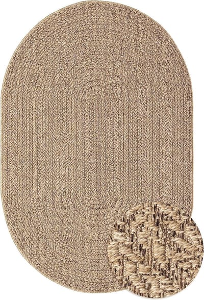 the carpet Kansas – Weerbestendig Buiten­kleed in Jute-Look – Robuust & Onderhoudsvriendelijk – Naturel – Ovaal 140 x 200 cm
