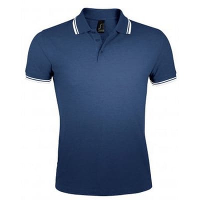 SOLS Heren Pasadena getipt korte mouw Pique Polo Shirt (Franse marine / Wit)