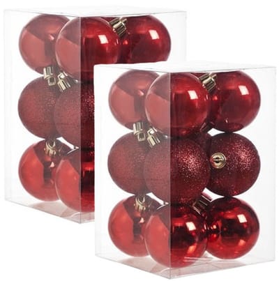 Cosy & Trendy Kerstballen - 24x stuks - rood - kunststof - 6 cm -onbreekbaar - kerstversiering
