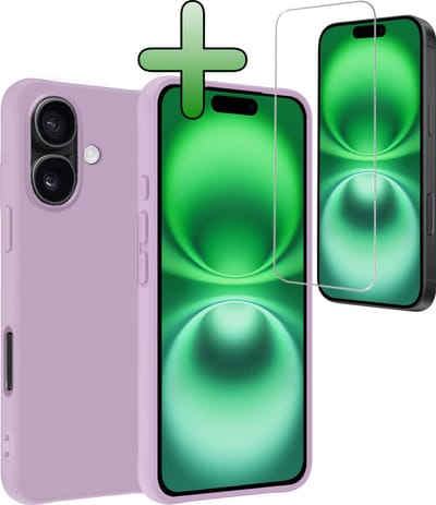 Hoesje Met Screenprotector - Geschikt voor Apple iPhone 16 - Sterk & Shockproof - Back Cover - Siliconen Case - Telefoon Hoes - Lila