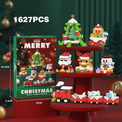 10-12 Stuks Kerst Bouwsteen Kerstman Rendier Huisdecoratie Sneeuwpop DIY Assemblage Bakstenen Speelgoed voor Kinderen Volwassenen Kerstcadeau brown