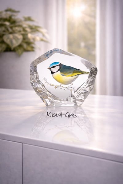 Mats Jonasson Handgeschilderde Kristallen Pimpelmees – Scandinavische Glaskunst Met Symboliek En Detail - Diverse Kleuren - Voor Binnen - Staand