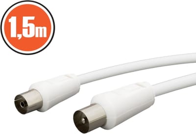 COAX Antennekabel 1,5 Meter – COAX Male naar COAX Female – Wit – Geschikt voor TV, Decoder en Multimedia Apparatuurl [20112]