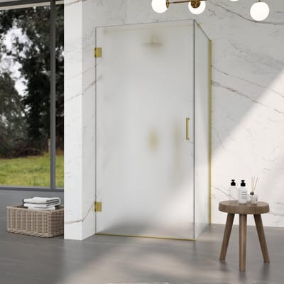 FugaFlow Eccelente Vetro Douchecabine - 80x100x200cm - scharnieren - deurgreep - vlak - gesatineerd veiligheidsglas - Geborsteld Messing PVD (Goud)