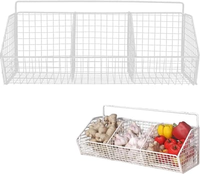 wandmand, opbergmand van koolstofstaal, aan de muur gemonteerde fruitmand, hangmand voor keuken, voor het organiseren van de voorraadkamer