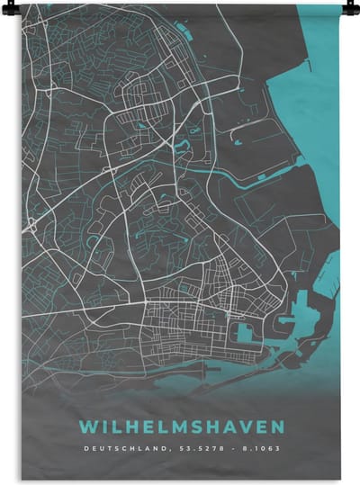 Wandkleed - Wanddoek - Blauw – Duitsland – Plattegrond – Stadskaart – Kaart – Wilhelmshaven - 120x180 cm - Wandtapijt