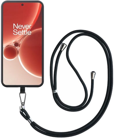 Geschikt voor OnePlus Nord 3 Telefoonhoesje met Afneembaar Zwart Koord - Flexible Back Cover Case Siliconen TPU with Black Lanyard - Zwart - Smartphonica geschikt voor OnePlus Nord 3