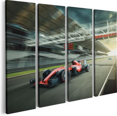 Artaza Canvas Schilderij Vierluik Formule 1 Auto bij de Finish in het Rood - 80x60 - Foto Op Canvas - Canvas Print