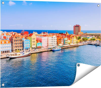 Gards Tuinposter Willemstad Centrum in Cura�ao - 80x60 cm - Tuindoek - Tuindecoratie - Wanddecoratie buiten - Tuinschilderij