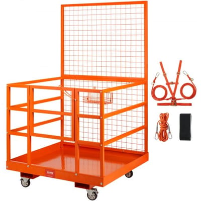 VEVOR Werkplatform Stapelaar 635kg Veiligheidskooi Zware stalen werkbak 114,3x109,2x203,2cm Stapelaarplatform Premium voor 1-2 personen Montageplatform Heftruck Ideaal voor werken op hoogte