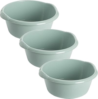Hega Hogar afwas teiltje - 3x stuks - mintgroen - 6 Liter - Kunststof - Rond - 32 x 13 cm - Huishouden/schoonmaken/wassen