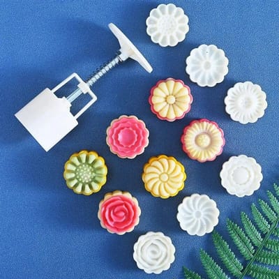 Maancakevorm Midherfstfestival Handdruk Bloem Maancakevorm DIY Hand Maancake Druk Fondant Decoratie Gereedschap blue
