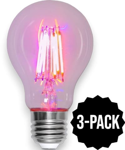 3-Pack | Voor planten - Standaard bol - E27 - 6.5W - Rood - Filament - Helder