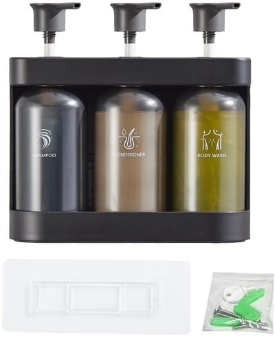 Dailygoods- Zeepdispenser Wandmontage - Douchezeepdispenser 3 Kamers - 380 ml Flessen - ABS Materiaal - Geen Boor Beugel - Eenvoudig Bijvullen - Badkamerdispenser
