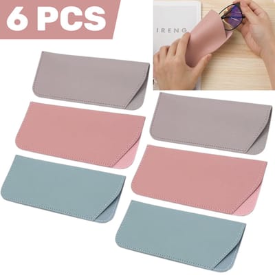 6 stuks - Brillenzakjes van PU-leer - Lichtgrijs, lichtblauw en roze (elk 2 stuks) - 175 x 75 mm - Stofbestendige brillenhoesjes met zijopening - Compact en draagbaar ontwerp voor veilige opslag van brillen onderweg