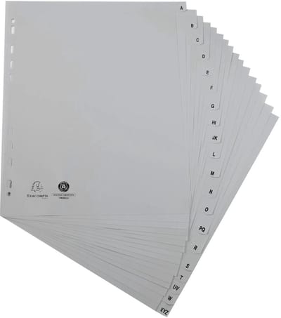 Exacompta 10x Tabbladen met bedrukte tabs in gerecycled PP - 20 tabs - A tot Z - A4 maxi - Grijs - 1920E