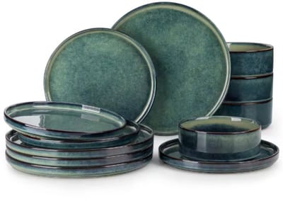 Prestige Averto Serviesset - 36 delig - 12 persoons - Groen - Dinerborden - Bordenset - Diepe borden - Ontbijtborden - Servies - Keukenservies