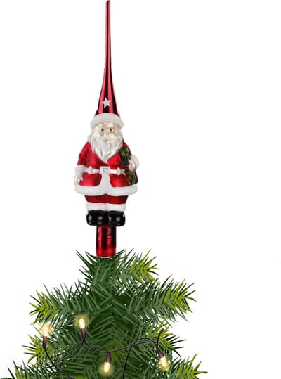 Inge Christmas goods Kerstboom piek - 1x - rood - glas - 28 cm - kerstman - kerstboompiek