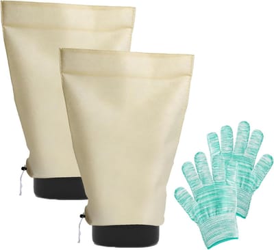 Winterbescherming voor potplanten, 2 stuks handschoenen 60 cm x 80 cm, ademend en weerbestendig, ideaal tegen kou en sneeuw, met ritssluiting en trekkoord