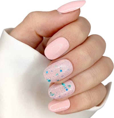 SD Press on Nails - B-37 - Plaknagels - Nagelset 20 Nagels - Nude Glitter- Gellak - Nagellak - Korte Ronde Nageltips - Nepnagels met Lijm - Kunstnagels - Nail Art - Handmade - Valse nagels - Nagelvijl - Accessoires - Korte Nagels - Glitter