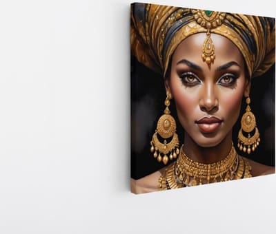 Saammp Canvas Schilderij - Afrikaanse Vrouw - abstract - Sieraden - 20x20 - Foto op canvas - Wanddecoratie - Muurdecoratie Woonkamer - Slaapkamer decoratie - Canvas Print