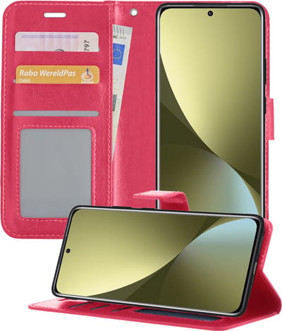 Hoesje - Met Pasjeshouder - Geschikt voor Xiaomi 12X - Luxe Bookcase Portemonee - Flip Case - Kunstleer Book Case - Flipcase - Book Cover - Walletcase - Portemonneehoes - Telefoonhoesjes - Donkerroze
