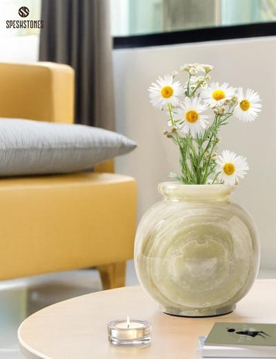 Handgemaakte Marmeren Vaas Klein - Witte Decoratieve Bloemenvaas voor Verse Bloemen en Pampasgras