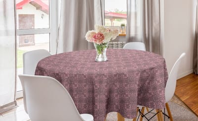 ABAKUHAUS donkerroze ronde tafelkleed, geometrisch, cirkelvormige tafelkleedbedekking voor eetkamerkeukendecoratie, 150 cm, lichtroze en taupegrijs
