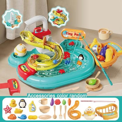 Jouet d'évier de cuisine pour enfants Lave-vaisselle électrique Jeu de rôle Avec eau courante Pêche aux aliments Jeu de rôle Cadeau pour filles blue