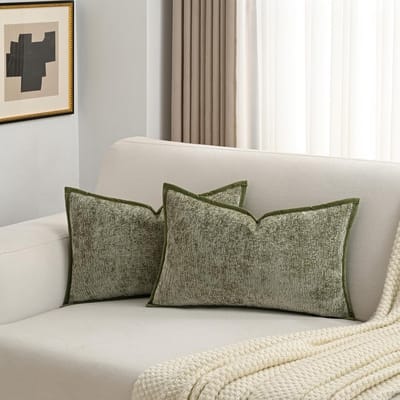 Set van 2 Sierkussenshoezen 30x50 cm - Zacht Chenille Velours Kussenhoezen Groen - Slaapkamer en Woonkamer Decoratie