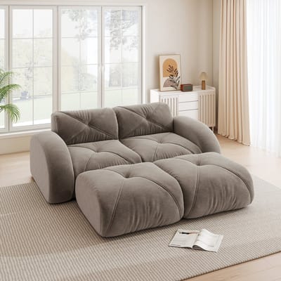 MODENUIT Sofa - Modulaire 2-Zitsbank Met 2 Hockers - Frameloos En Antislip - Voor Woonkamer - Chenille Bruin