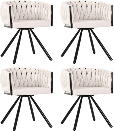 Merax Velvet Eetkamerstoelen - Set van 4 - Draaibaar 360° - Beige - Luxe & Comfort - Metalen Poten