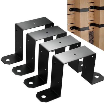 4 Stuks U-Vormige Bevestigingsbeugels voor Schuttingpanelen – Inclusief Schroeven – Beveiligingsclips voor Hekpanelen – Geschikt voor 89x89 mm Beton- of Houten Palen – Zwart