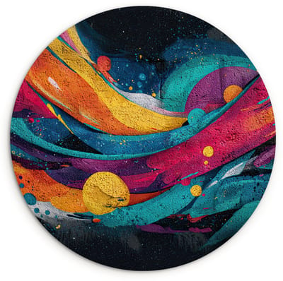 WallCircle® Wandcirkel 120x120 cm - Muurcirkel Banen - Golven - Kleurrijk - Abstract - Muurdecoratie woonkamer - Wanddecoratie slaapkamer - Kamer decoratie accessoires - Ronde schilderijen XXL