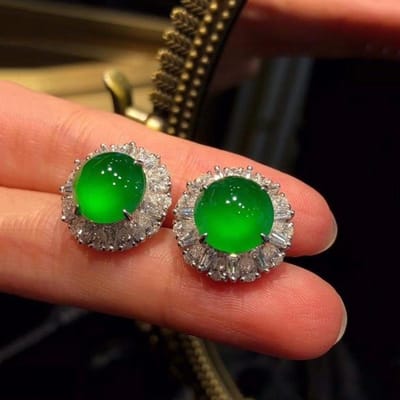 Nieuwe ingelegde natuurlijke Hetian volledig groene chalcedoon ronde bloem grote oorbellen luxe overdreven retro sieraden green