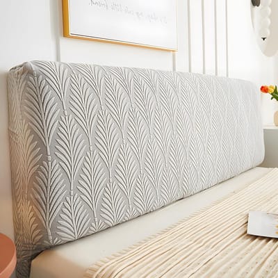 Elastische hoofdbordhoes voor kingsize/queensize bedden, jacquard hoofdbordhoes, stofwerende hoes, slaapkamerdecoratie (lichtgrijs, 150 cm)