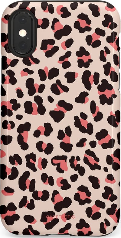 Casetastic hoesje geschikt voor Apple iPhone X / Apple iPhone XS - Dubbellaagse bescherming - Tropische Panter - Fashion Case - Zand Zwart Koraal