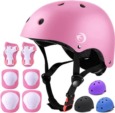 Kinderen Beschermingsset - Valhelm en Pads - Buitensporten - Verstelbare Pasvorm - 47-59 cm - Roze
