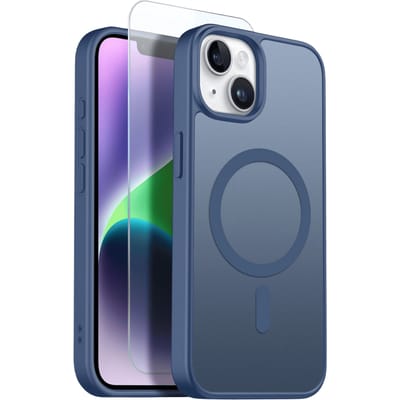 Northjo 2-in-1 iPhone 14 Hoesje – Shockproof, MagSafe + Screenprotector Blauw
