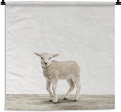 Wandkleed Animalprintshop - Lammetje dierenprint kinderkamer Wandkleed katoen 60x60 cm - Wandtapijt met foto