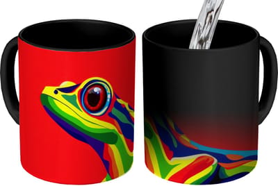 Magische Mok - Foto op Warmte Mokken - Koffiemok - Kikker - Kleurrijk - Strepen - Ogen - Magic Mok - Beker - 350 ML - Theemok