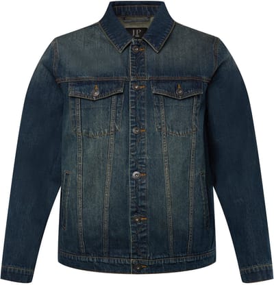 JP 1880 - Heren - Denim jack borstzakken knoopsluiting - Donkerblauw denim - Maat XL