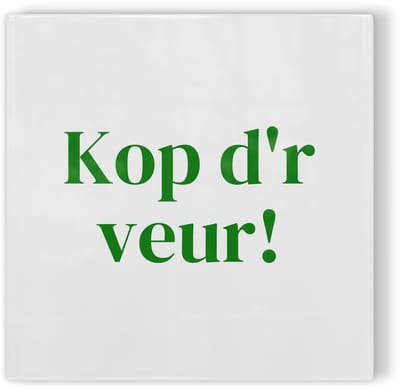 Tegeltje Groningen Kop d’r veur! - wit groen - tegeltje stad - tegeltje met tekst